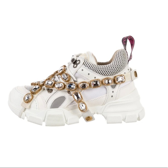 X SEGA Mesh Calfskin Suede Removable Crystals Womens Flashtrek Sneakers 36 - Picture 2 of 8